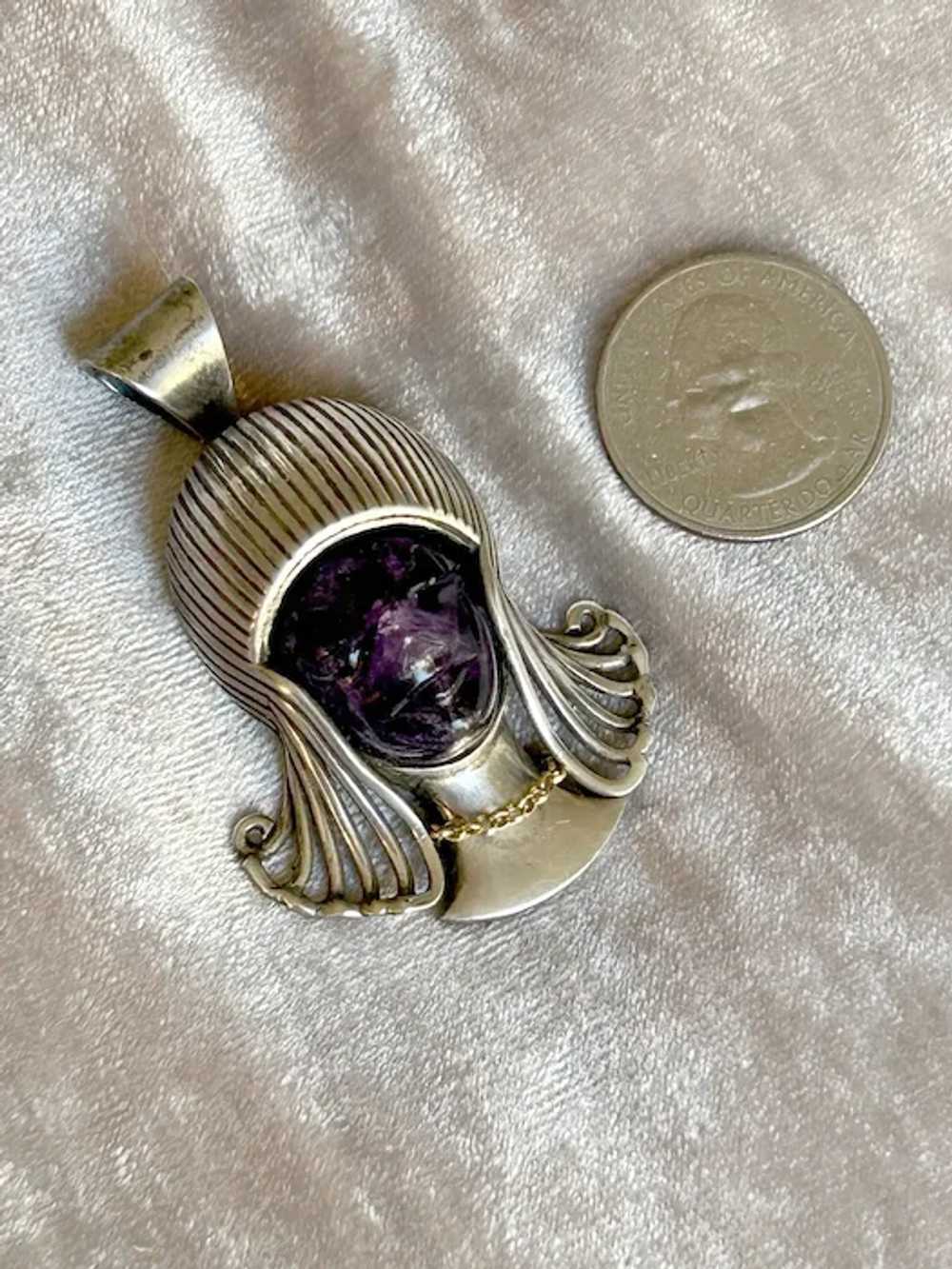 Large Rare Vintage Sterling Carved Amethyst Lady … - image 7