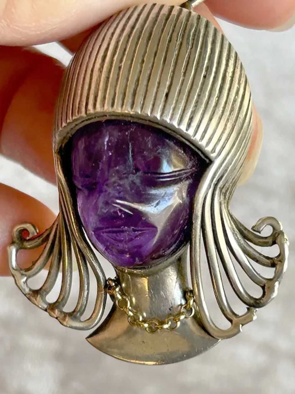 Large Rare Vintage Sterling Carved Amethyst Lady … - image 8