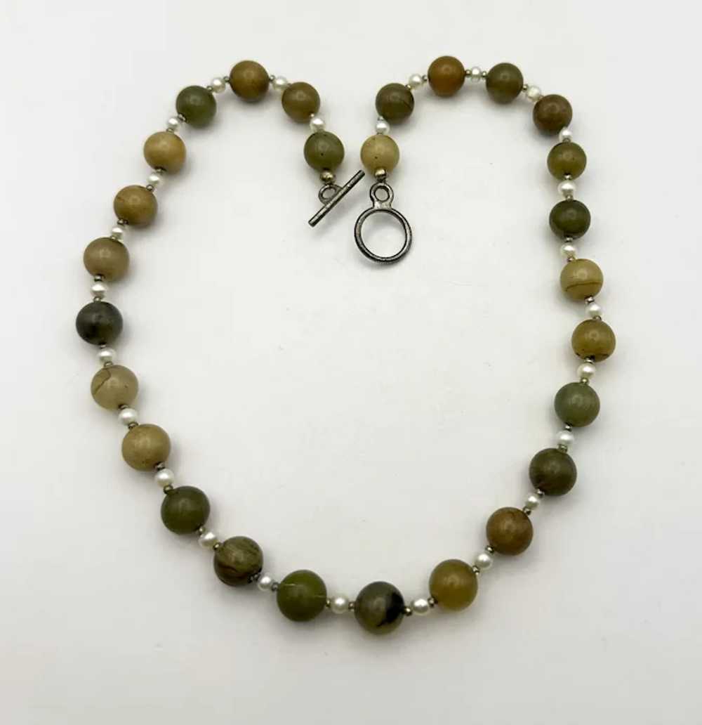 Polished Brown and Green Stone Beaded Necklace wi… - image 10