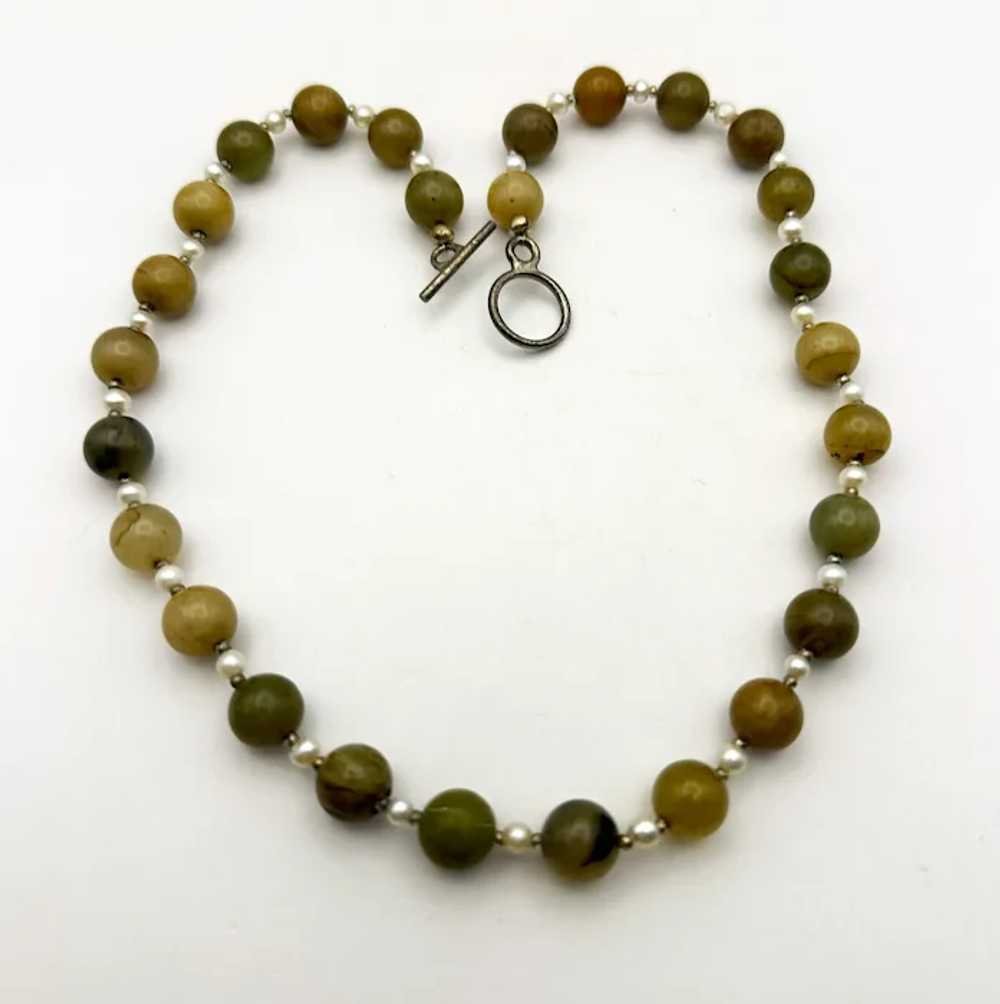 Polished Brown and Green Stone Beaded Necklace wi… - image 12