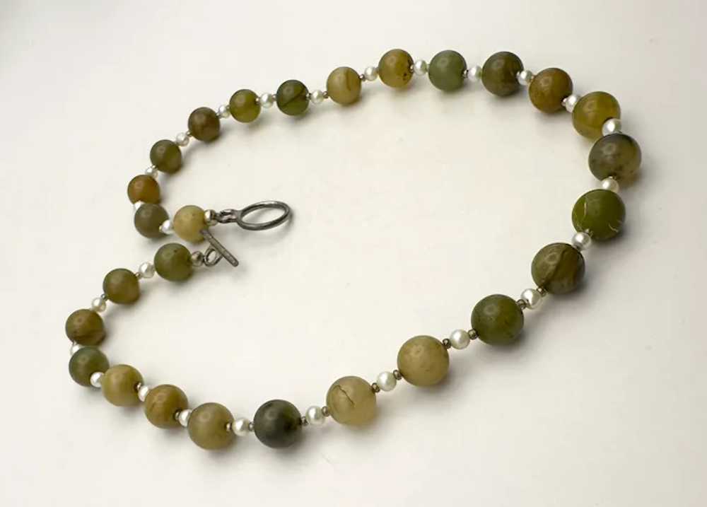 Polished Brown and Green Stone Beaded Necklace wi… - image 4