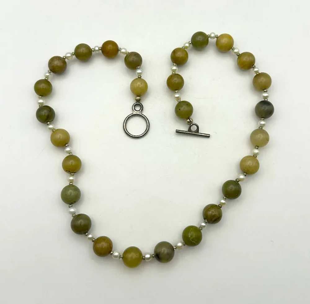 Polished Brown and Green Stone Beaded Necklace wi… - image 8