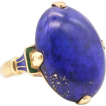 ART DECO 1925 Egyptian Revival Enameled Ring In 1… - image 1