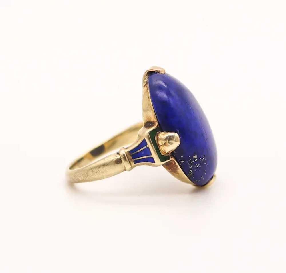 ART DECO 1925 Egyptian Revival Enameled Ring In 1… - image 3