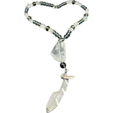 Ben S. Native American Sterling Silver Crystal Fe… - image 1