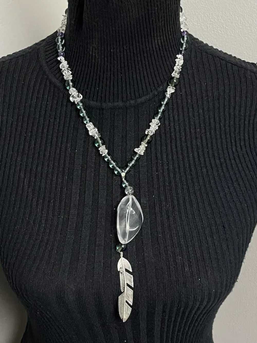 Ben S. Native American Sterling Silver Crystal Fe… - image 3