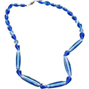 Vintage Blue Glass Beaded Necklace With Magnetic … - image 1