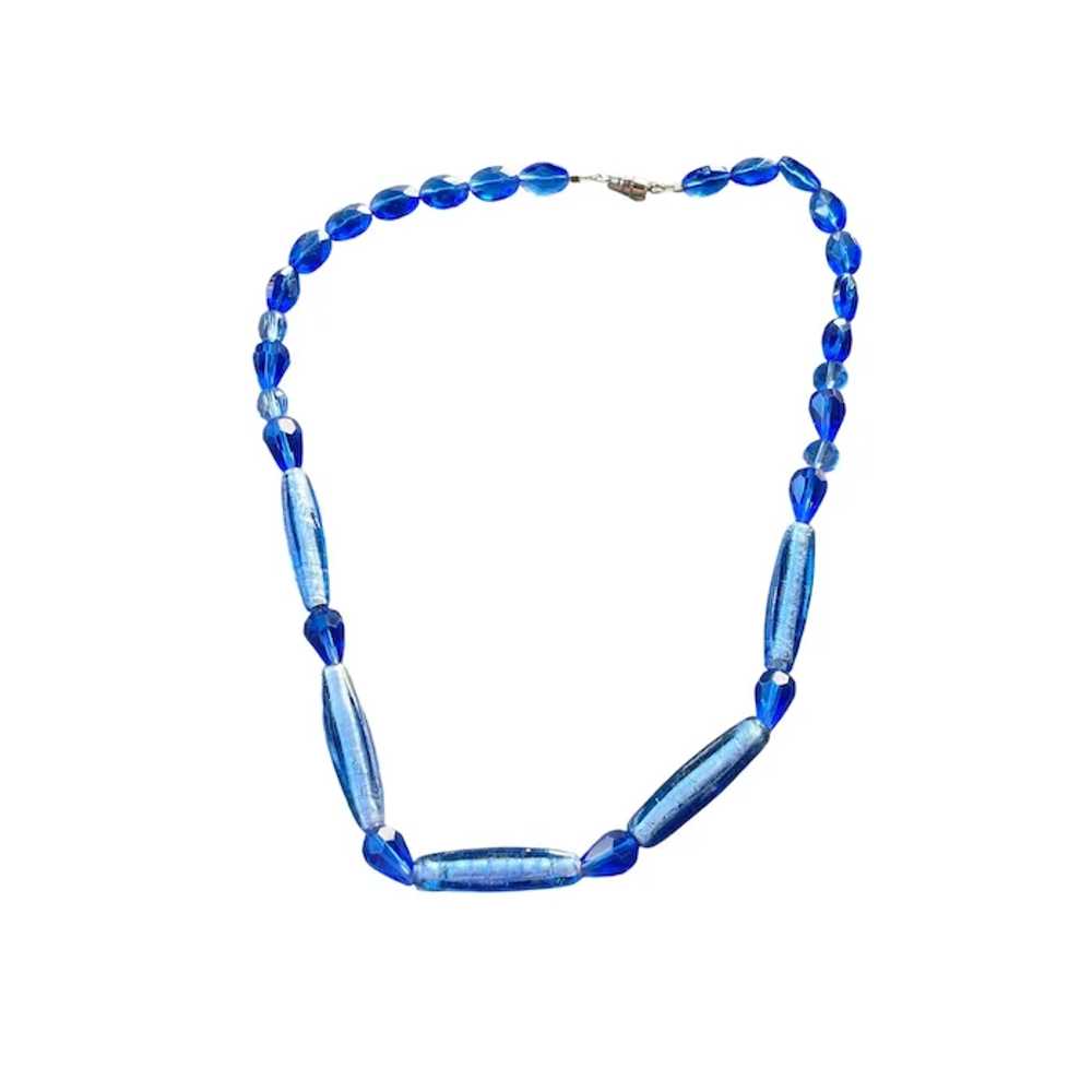 Vintage Blue Glass Beaded Necklace With Magnetic … - image 2