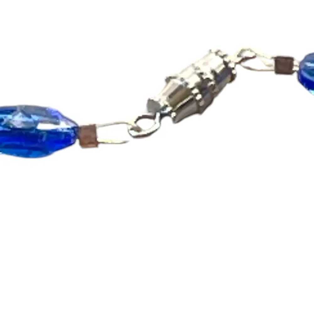 Vintage Blue Glass Beaded Necklace With Magnetic … - image 3