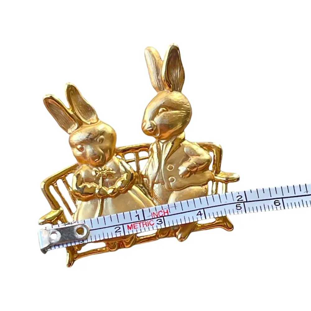 Vintage Gold-Tone Bunny Couple Brooch Pin - image 2