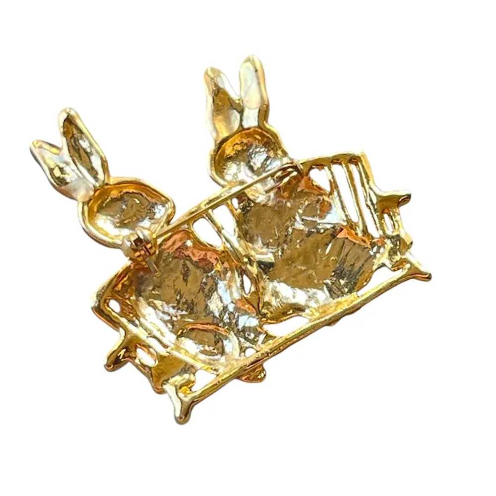 Vintage Gold-Tone Bunny Couple Brooch Pin - image 3