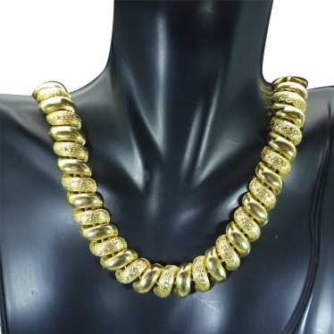 Vintage Bright Gold Choker, Satin and Shiny Link N