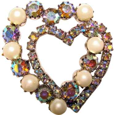 Fabulous BLUE AURORA Vintage Rhinestone Heart Desi