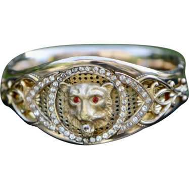 Victorian Large Lion Bangle Bracelet with Bright R