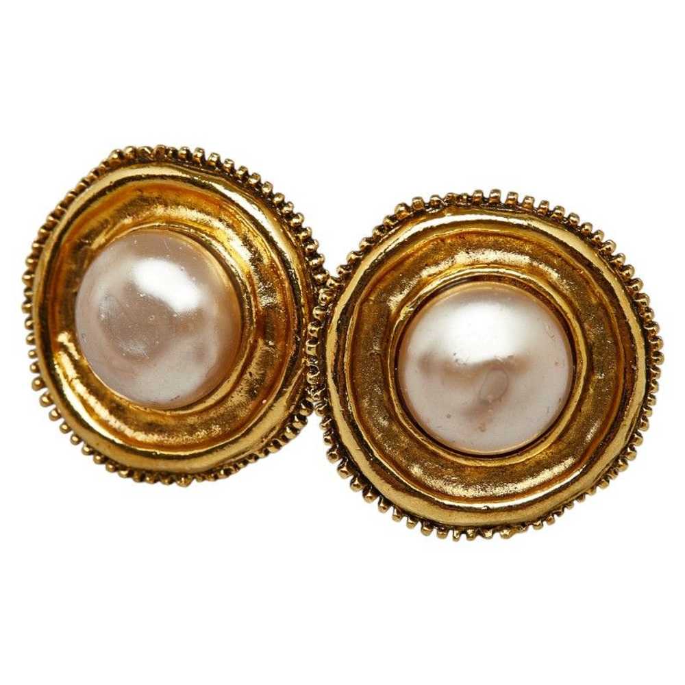 Chanel Chanel Chanel Pearl Earrings Gold Plated C… - image 1