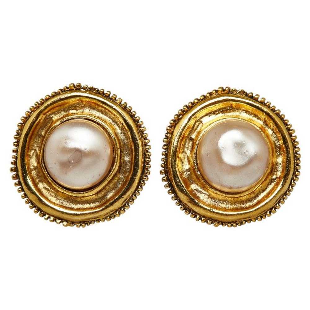 Chanel Chanel Chanel Pearl Earrings Gold Plated C… - image 2