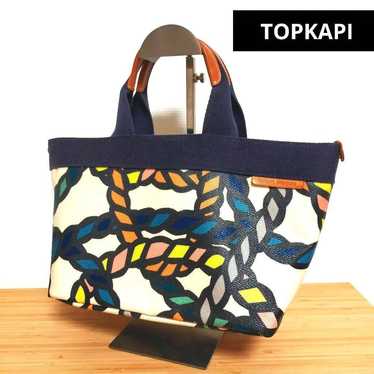 Topkapi Rope Pattern PVC Coated Tote Bag Navy Las… - image 1