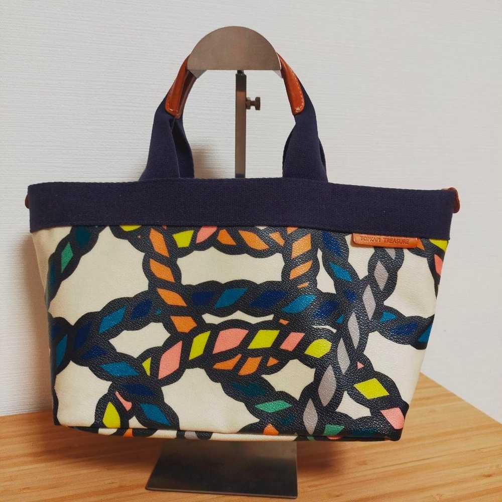 Topkapi Rope Pattern PVC Coated Tote Bag Navy Las… - image 2