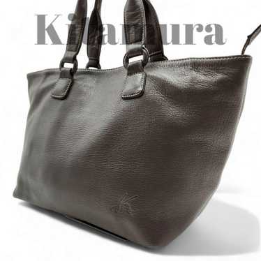 Kitamura Handbag All Leather Embossed Logo Brown - image 1