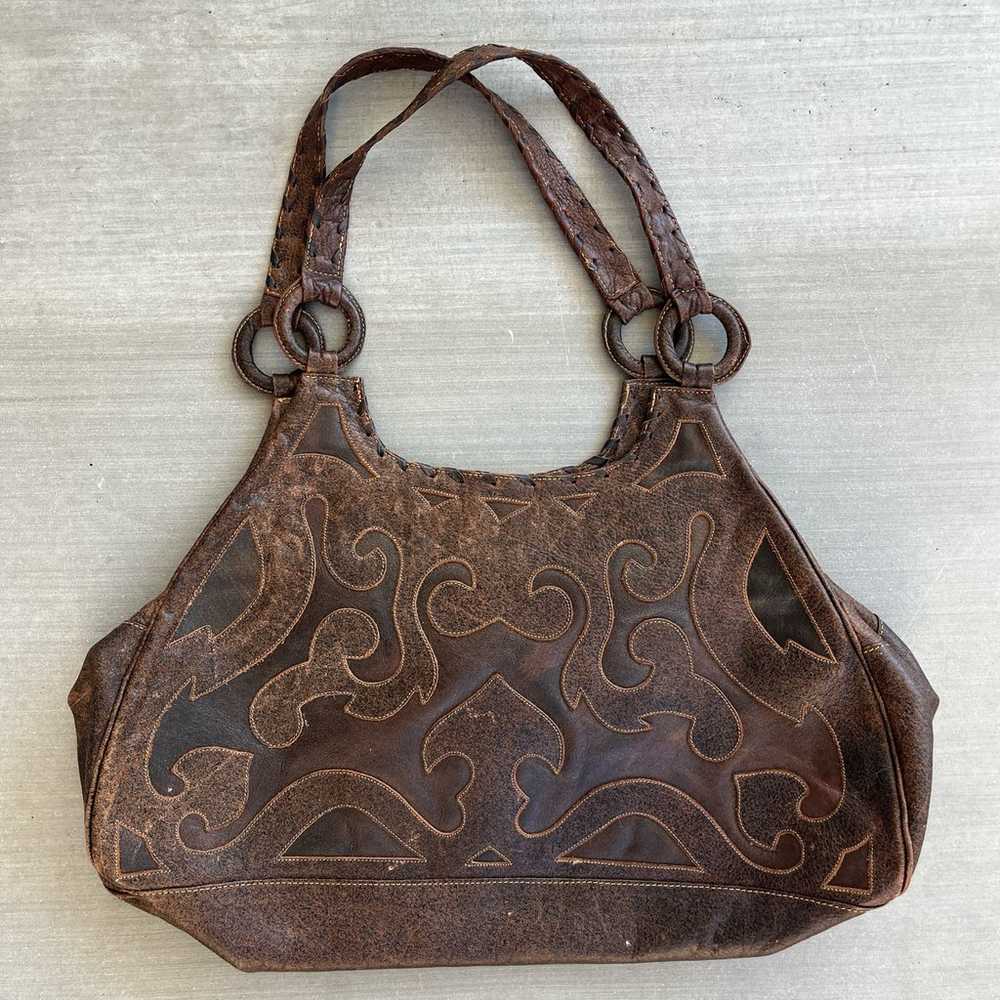 Vintage large western style leather boho shoulder… - image 1