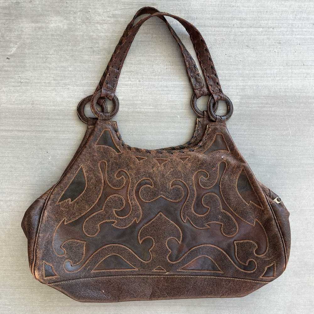 Vintage large western style leather boho shoulder… - image 2