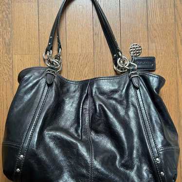 COACH Black Leather Shoulder Bag with Charm