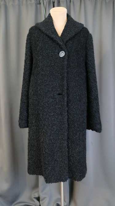 Vintage Black Curly Fake Fur Coat, 1950s Kerrybroo