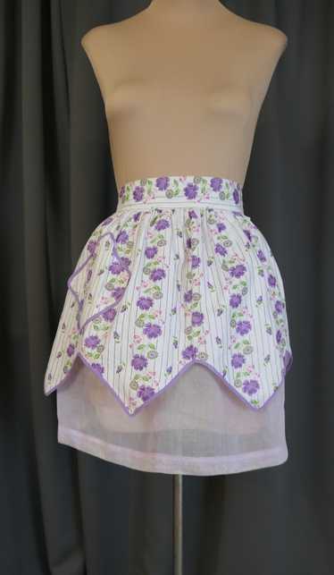 Vintage Reversible Apron Lavender Flowers and Stri