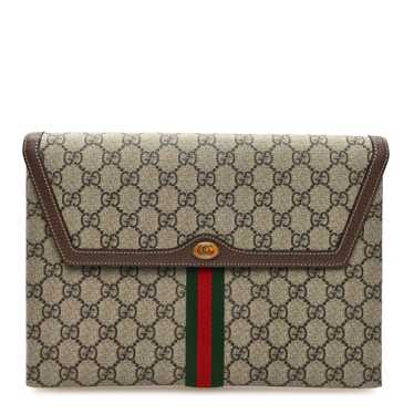 GUCCI GG Supreme Monogram Web Ophidia Clutch Beige