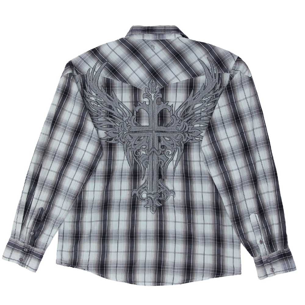 Mens Y2K Roar Plaid Cross Embroidered Long Sleeve… - image 2