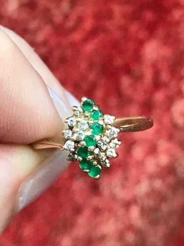 Love Story 14k yellow gold diamond and emerald rin