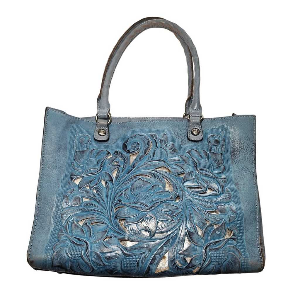 Patricia Nash Blue Metallic Zancona Tote Cutout T… - image 1