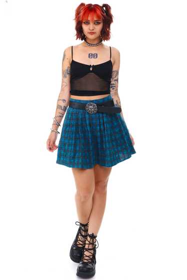 Vintage Y2K Blue Wool Plaid Skirt - S/M