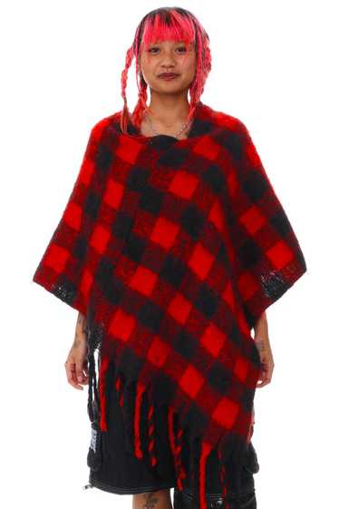 Vintage Y2K Red & Black Cozy Tassle Poncho