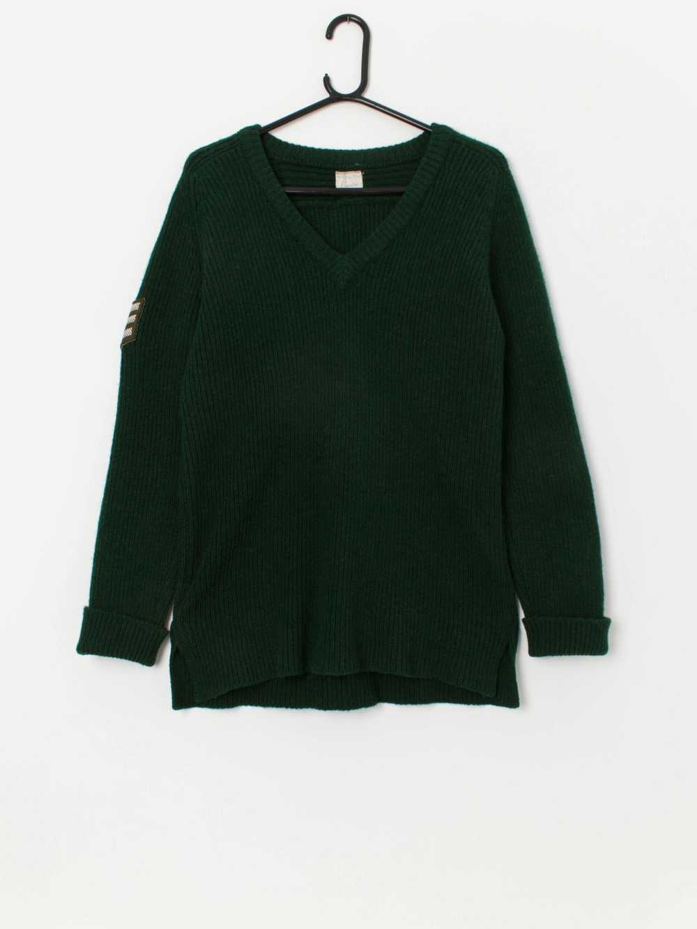 Vintage Brenire forest green wool V-neck sweater … - image 1