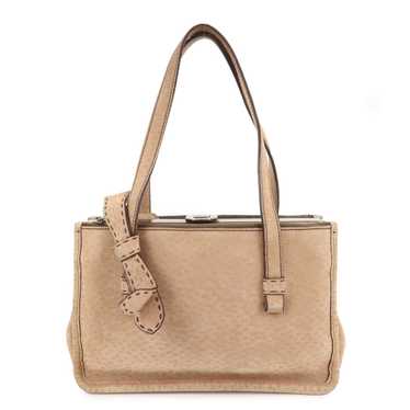 PRADA Logo Suede Clasp Tote Bag Hand Bag Beige BR… - image 1