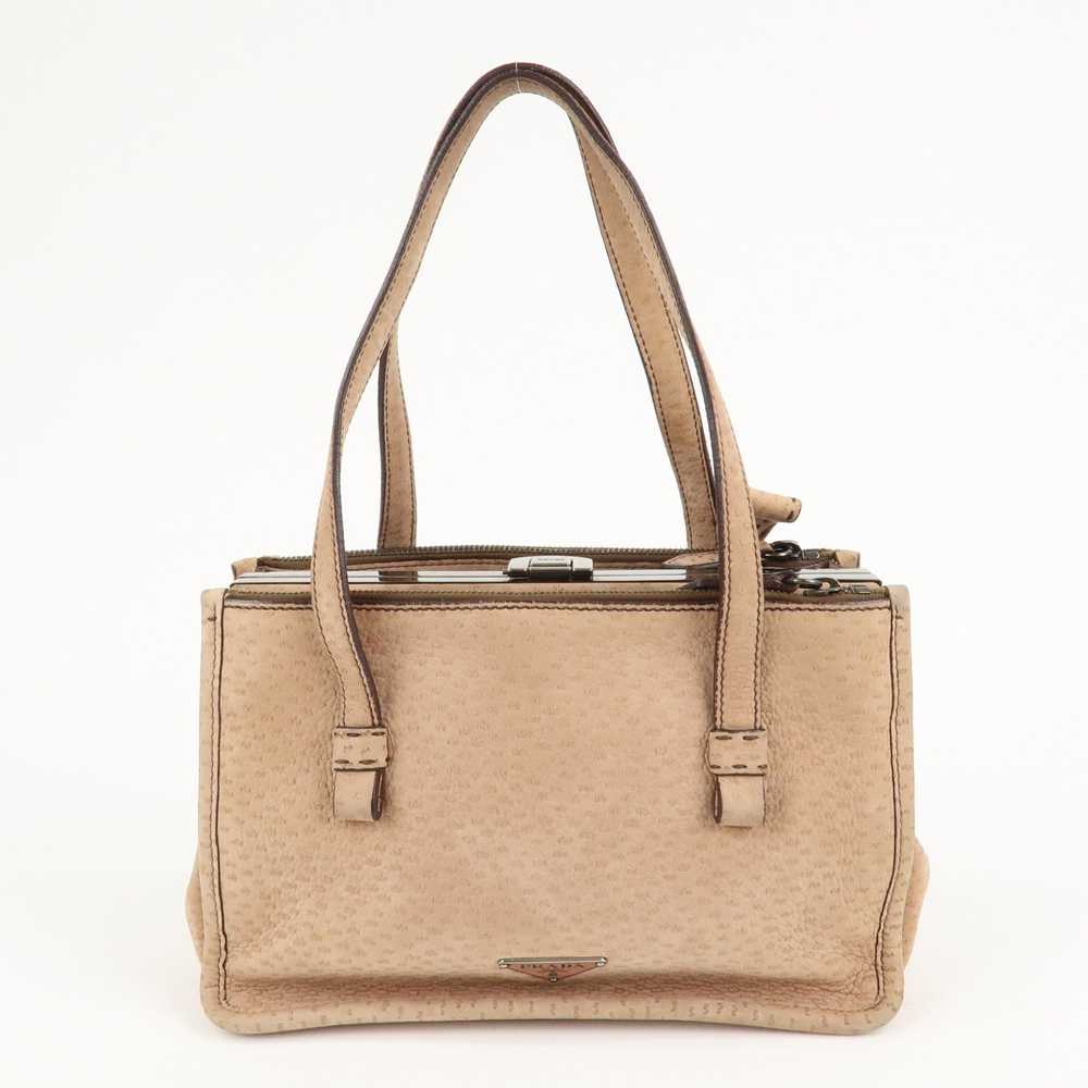 PRADA Logo Suede Clasp Tote Bag Hand Bag Beige BR… - image 2