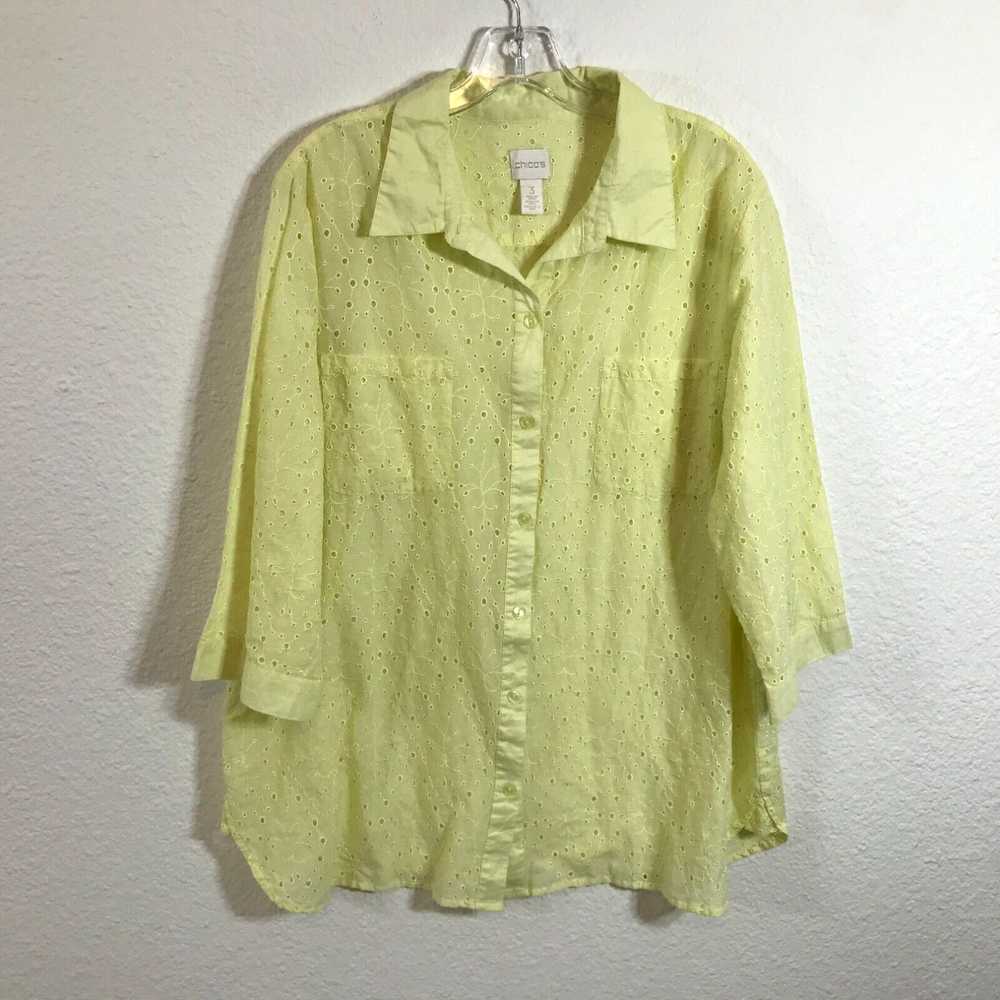 Vintage Chico's Blouse Womens Size 3 Semi Sheer E… - image 1