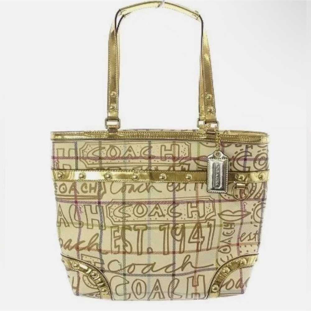 Authentic Coach Gold Tattersall Graffiti Tote plu… - image 2