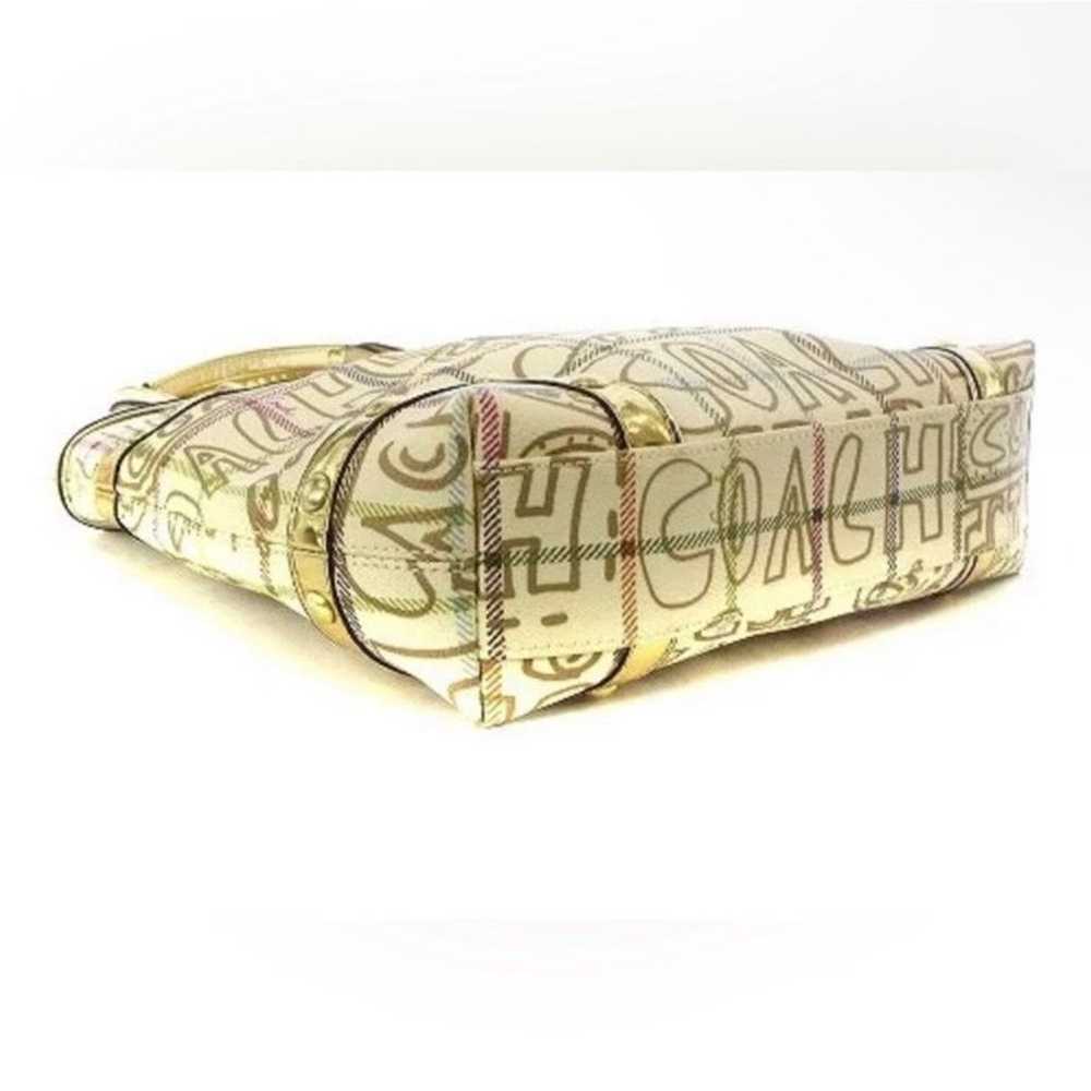 Authentic Coach Gold Tattersall Graffiti Tote plu… - image 5