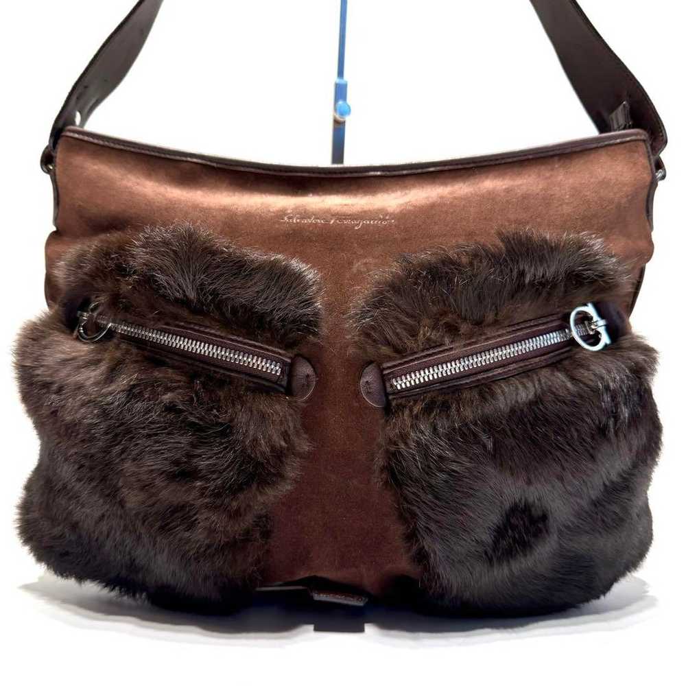 【Rare】Salvatore Ferragamo Shoulder Bag Fur Suede … - image 2