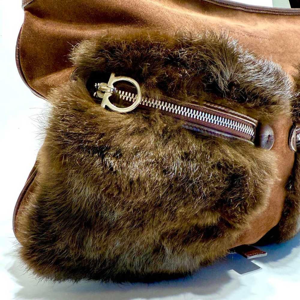 【Rare】Salvatore Ferragamo Shoulder Bag Fur Suede … - image 7