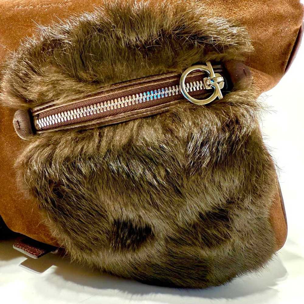 【Rare】Salvatore Ferragamo Shoulder Bag Fur Suede … - image 8