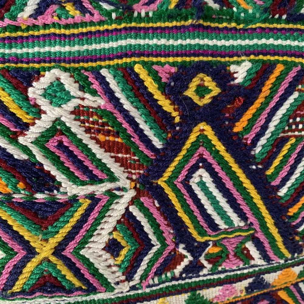 Vintage Huipil Embroidered Day Bag Leather Aztec … - image 8