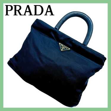 Prada Tessuto Triangle Logo Plate Navy Blue Tote … - image 1