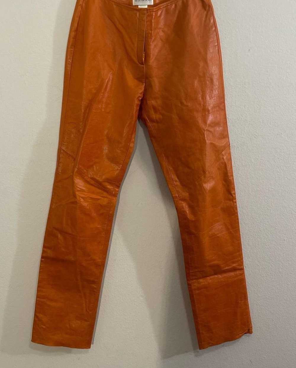 Streetwear × Vintage Orange genuine leather pants - image 1