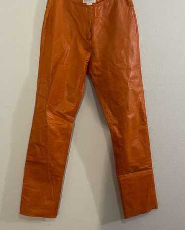 Streetwear × Vintage Orange genuine leather pants - image 1