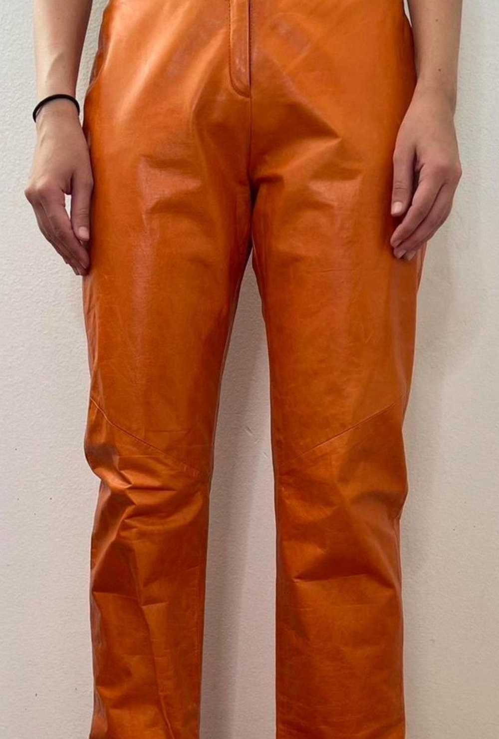 Streetwear × Vintage Orange genuine leather pants - image 2