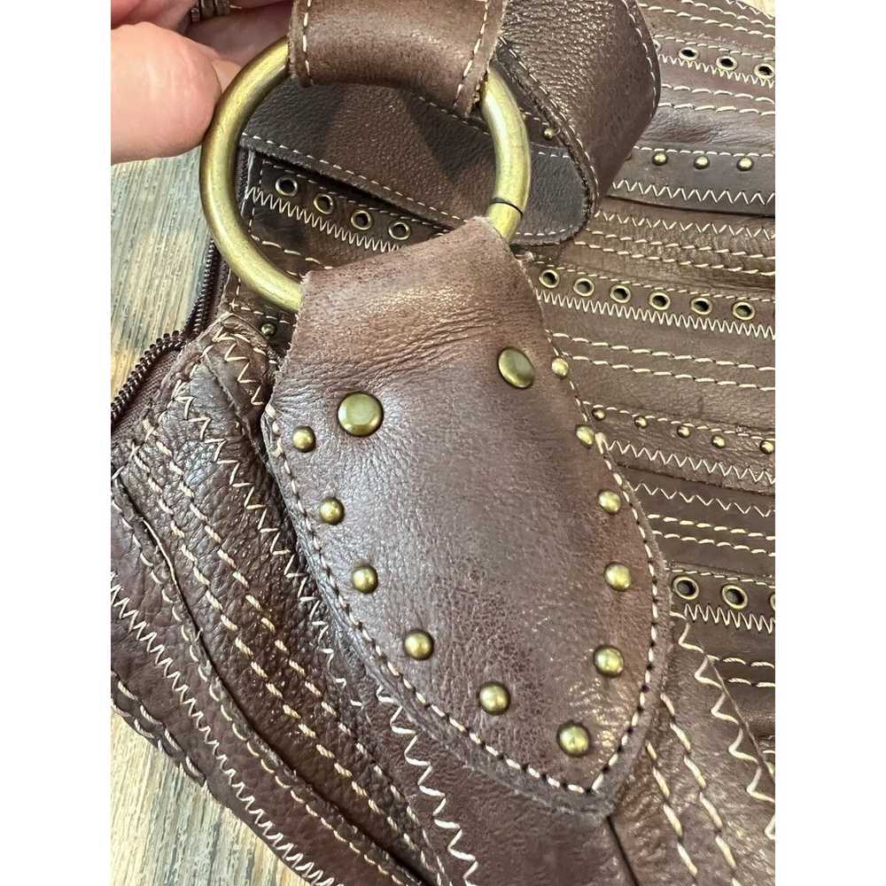 Vintage Y2K Fossil grommet studded brown leather … - image 10