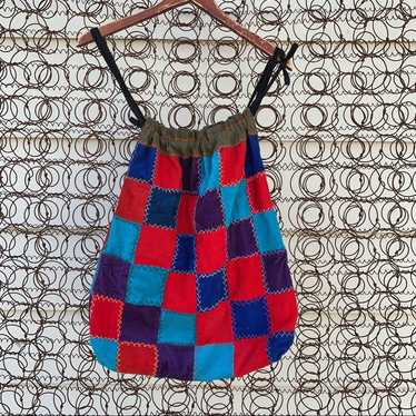 Vintage corduroy patchwork drawstring bag